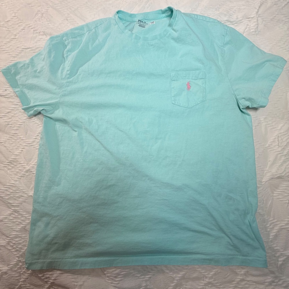 Polo Ralph Lauren Mens XL Classic Fit Pocket T Shirt Aqua Blue Pink Pony Ivy